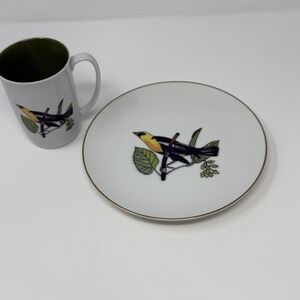 Fitz & Floyd Wild Bird Series Neiman Marcus Coffee Mug & Matching Plate